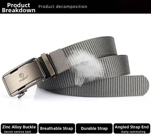Détail de la ceinture tactique en nylon gris avec boucle lion en alliage de zinc brossé