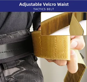Close-up of tactical nylon belt showing the hook-and-loop waist adjustment system