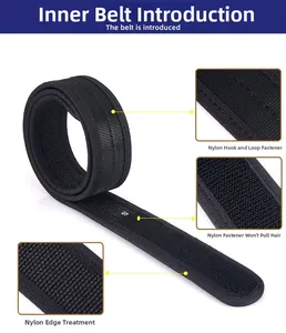 Detail of nylon inner belt with hook and loop closure and reinforced edging detail