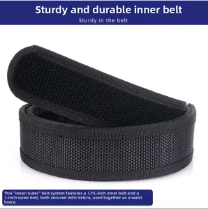 Detail of 1.75 inch black tactical inner belt with velcro for 2 inch outer belt system