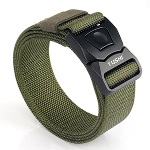 Army green tactical nylon belt with quick release buckle for outdoor sport