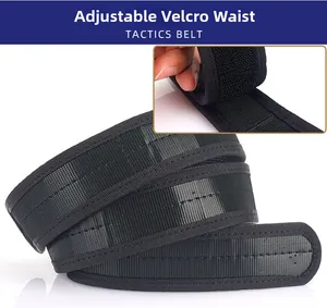 Tactical belt detail showing high-strength nylon webbing and adjustable velcro fastener