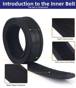 Tactical nylon inner belt with hook and loop fastener and reinforced edge details