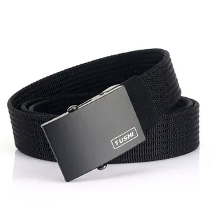 Men's Casual Nylon Woven Belt With Zinc Alloy Automatic Sliding Buckle Outdoor Tactical Adjustable Waist Strap