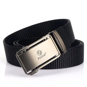 Ceinture Homme à Boucle Automatique en Nylon Tissé Tactique Boucle en Alliage de Zinc Logo Lion Réglable Ceinture Sport