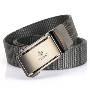 Ceinture pour homme en nylon avec boucle automatique en métal brossé et logo lion