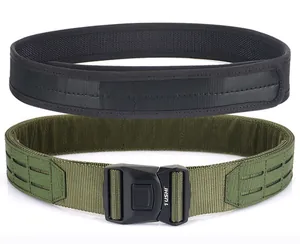 Detail view of tactical nylon belts in black and olive with quick-release metal buckles