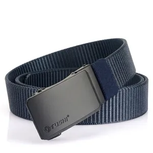 Men Casual Nylon Woven Belt With Zinc Alloy Automatic Buckle Adjustable No Hole Tactical Outdoor Sport Waist Strap