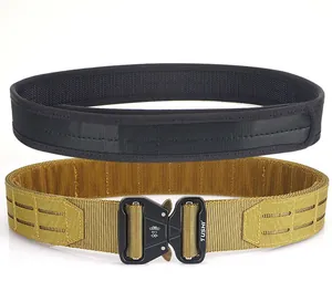 Detail of 2 inch tactical belt with metal quick release buckle and laser cut MOLLE system