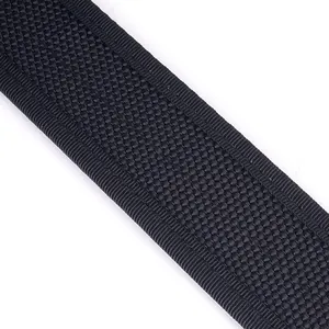 Heavy duty black tactical nylon inner belt with reinforced edges and woven texture detail