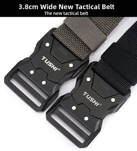 Detail of 3.8CM heavy duty tactical nylon belt with matte quick release alloy buckle