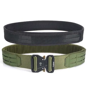 Tactical MOLLE belt system with heavy-duty metal quick release buckle in military green