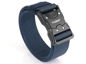 Detailed view of heavy-duty nylon tactical belt with a quick-release metal buckle
