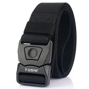 Men's black tactical nylon belt with quick-release buckle and honeycomb texture