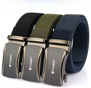 Nylon braided belts with metal automatic buckles in black, army green and navy blue