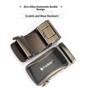 Detail of scratch-resistant zinc alloy automatic buckle with textured finish and logo