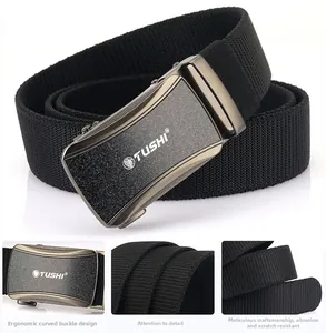 Ergonomic curved metal buckle and high-density woven nylon belt with wear-resistant texture