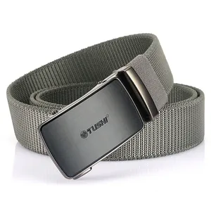 Tactical elastic nylon belt with automatic matte metal buckle and lion logo