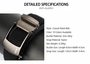 Dettaglio della trama in nylon intrecciato e fibbia automatica in lega di zinco per cintura