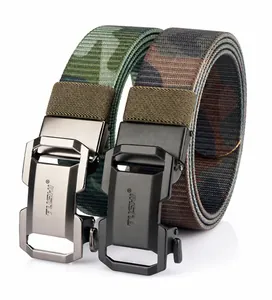 Detailed view of high-strength nylon camouflage tactical belts with matte automatic buckles