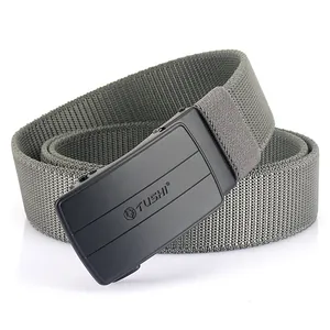 Adjustable nylon elastic tactical belt for men with matte black automatic buckle