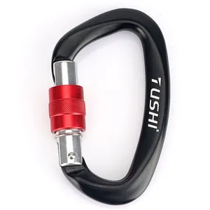 Schwerlast 25KN D-Form Karabiner aus schwarzem 7075 Aluminium mit rotem Schraubverschluss
