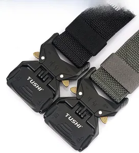 Close-up of 3.8cm nylon tactical belt with quick-release alloy buckle and durable webbing