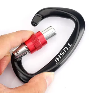 Taktischer D-Ring Kletterkarabiner 25kn mit rotem Schraubverschluss und schwarzer Beschichtung