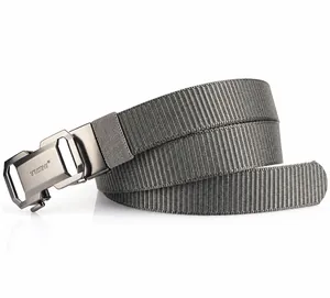 Close-up of tactical nylon belt with zinc alloy buckle and breathable woven texture