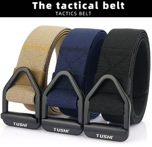 Tactical nylon belts in khaki, navy and black with durable metal buckle detail