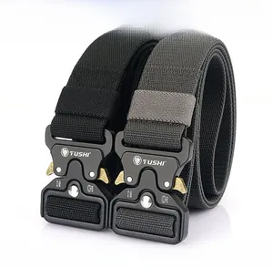 Detail of tactical nylon belt showing alloy buckle with 12kN 24kN strength markings
