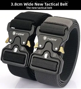 Close-up of 3.8cm tactical nylon belt with alloy quick-release buckle and 12KN/24KN pull test