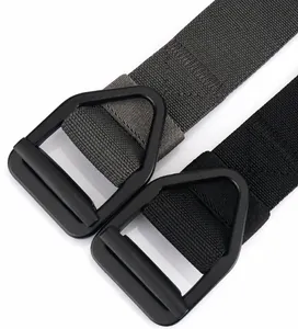 Close-up of a 3.8cm wide tactical nylon belt showing the metal buckle and woven texture