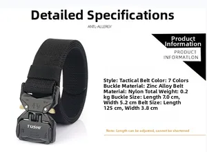 Detail of zinc alloy quick release buckle and heavy duty nylon tactical belt strap