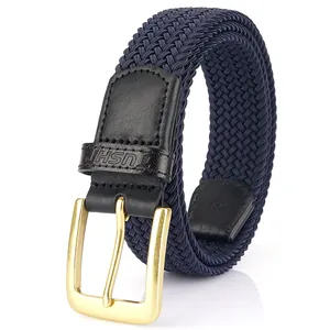 Herren Casual Elastischer Webgürtel Mit Massiver Messingschnalle Oberstes Rindsleder Geflochtener Stretch Gürtel Für Den Alltag