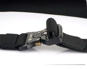 Close-up of tactical nylon belt with 24kN heavy duty quick-release metal buckle