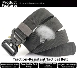 Detail showing tactical nylon belt breathability with a matte black alloy buckle