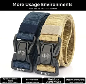 Detail showing high-density nylon tactical belts with quick-release metal buckles