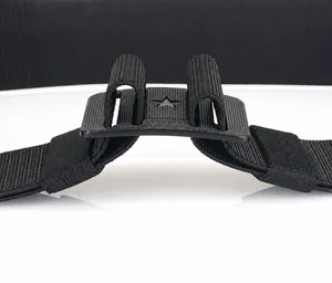 Detail of tactical nylon belt with zinc alloy double buckle and star engraving