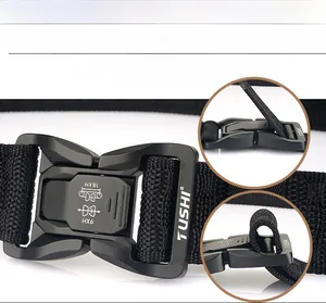 Detail of 3.8cm nylon tactical belt with quick-release buckle and non-porous adjustment