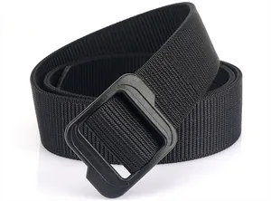 Detail of double-layer nylon tactical belt with quick-release non-metal buckle