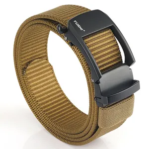 Herren Taktischer elastischer Nylongürtel mit 3,5cm khakifarbenem Geflecht und Automatikschließe