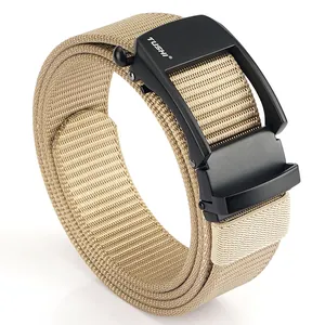 Khaki Nylon Flechtgürtel mit schwarzer Automatikschließe für Herren Outdoor-Freizeitbekleidung