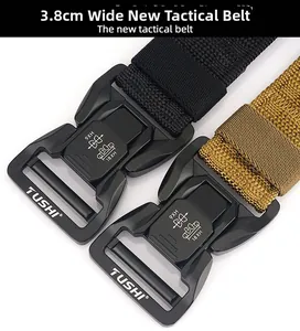 Close-up of 3.8cm tactical nylon belt showing the quick-release metal buckle and fiber detail