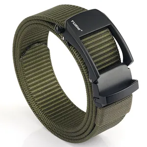 Olivgrüner 3,5cm Nylon Stretchgürtel mit schwarzer Automatik-Schnalle für Herren