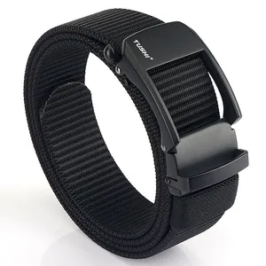 Herren 3,5 cm schwarzer elastischer Nylon-Flechtgürtel mit matten Automatik-Metallschnalle