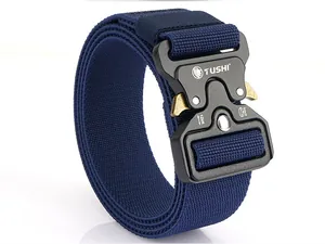 Detailed close-up of tactical nylon elastic belt with heavy-duty 12kN alloy buckle