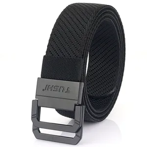 Men's Elastic Braided Nylon Belt With Zinc Alloy Double Ring Buckle Tactical Outdoor Casual Adjustable Waist Belt