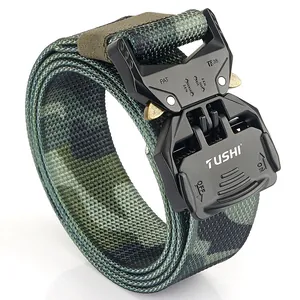 Men's tactical nylon belt with quick-release buckle and jungle camouflage pattern