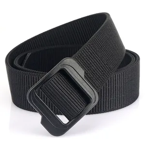 Heavy-duty double-layer nylon tactical belt with a non-metal plastic buckle for men